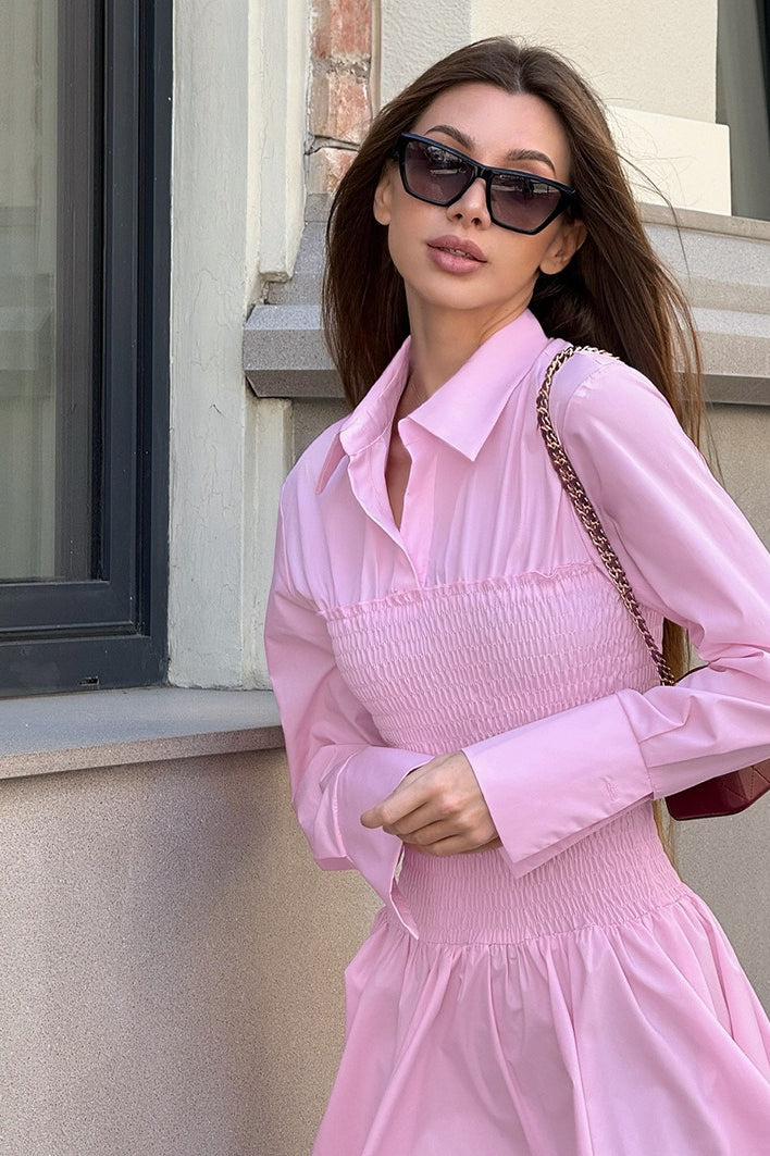 Shirt Pink Sleeve Mini Dress
