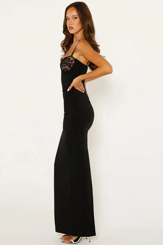 Trend Lace Back Split Slip Maxi Dress