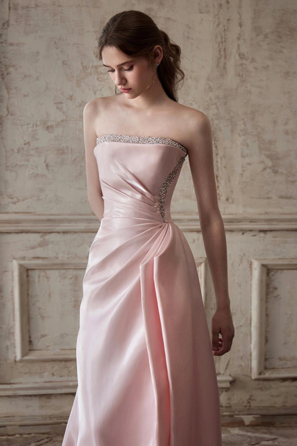 Pink Strapless Graceful Waist Slimming Prom Dress