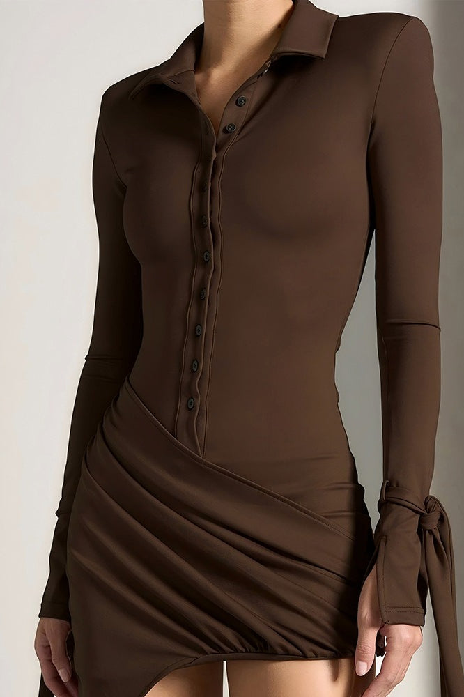 Neck Polo Button Front Mini Dress