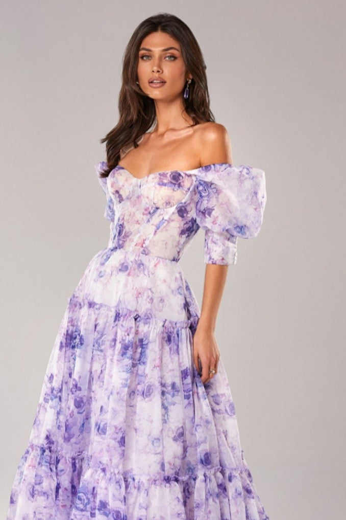 Off Shoulder Flowy Graceful Long Prom Dress