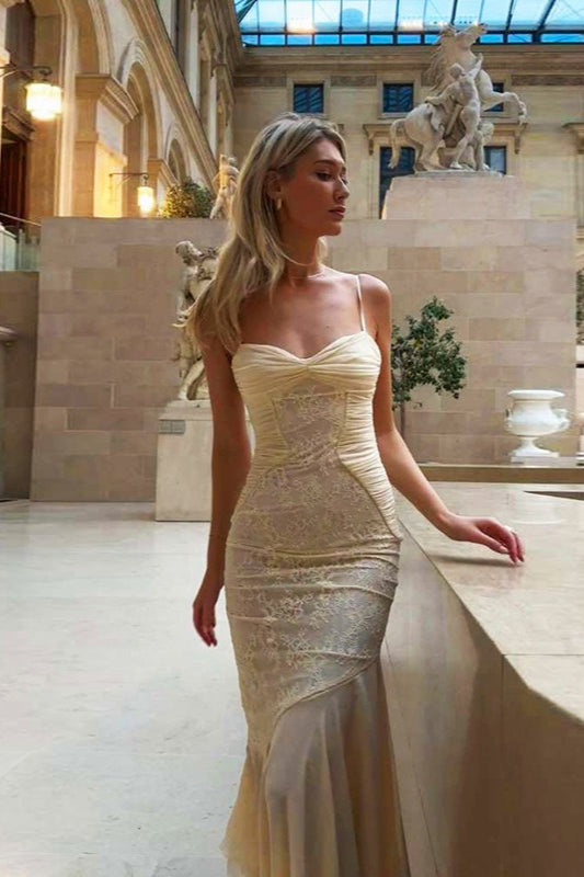 Lace Ruffle Slip Maxi Elegant Dress