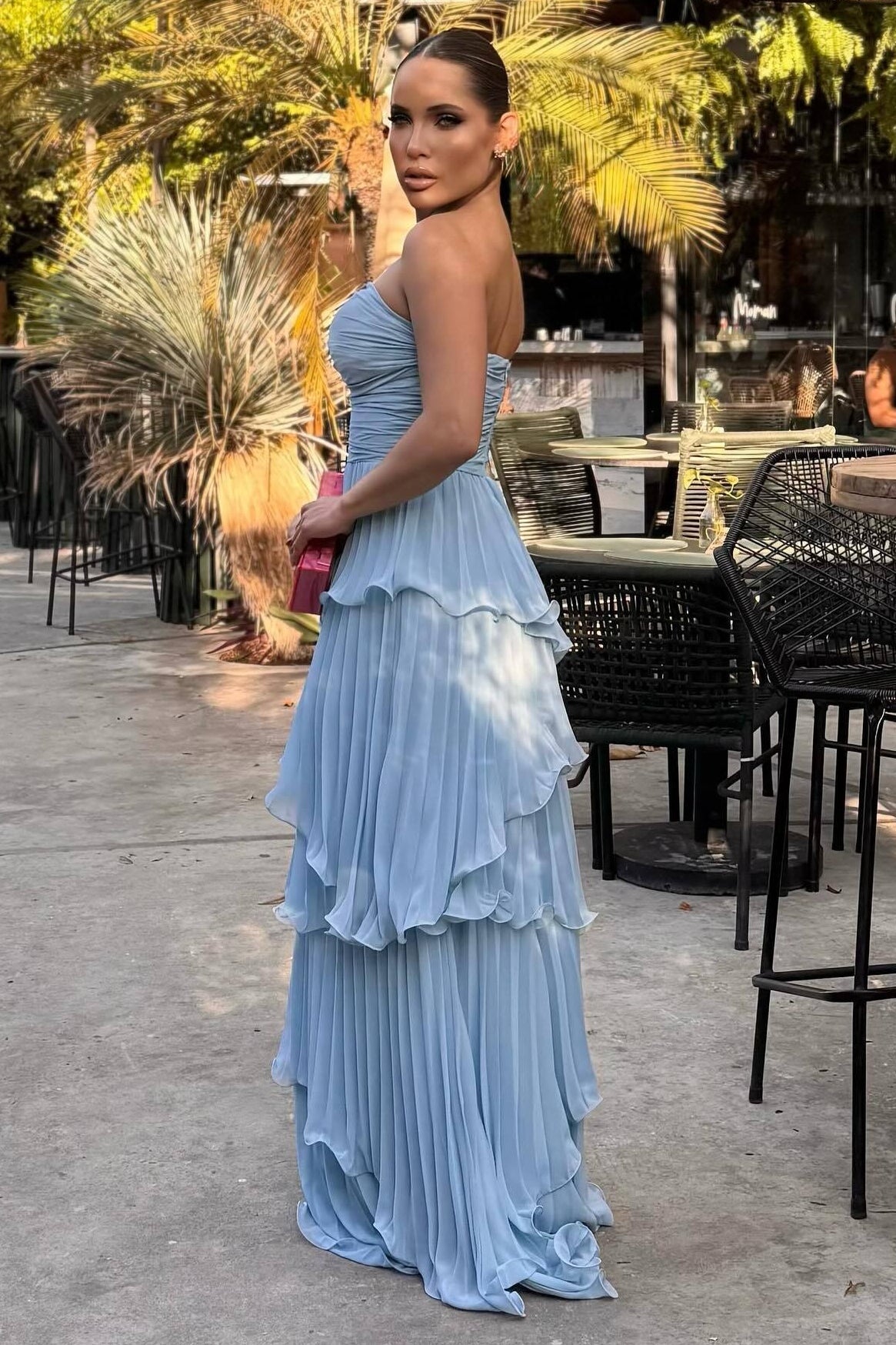 Solid Ruched Tiered Strapless Slim Fit Graceful Prom Dress