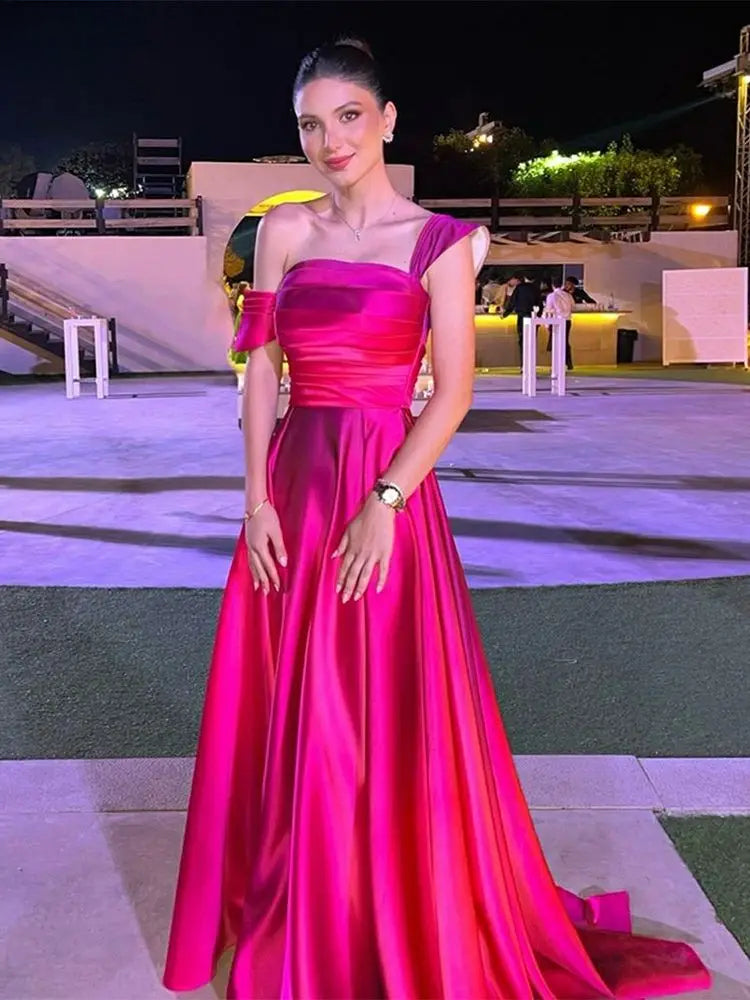 Hot Pink Silk ALine Prom Dress