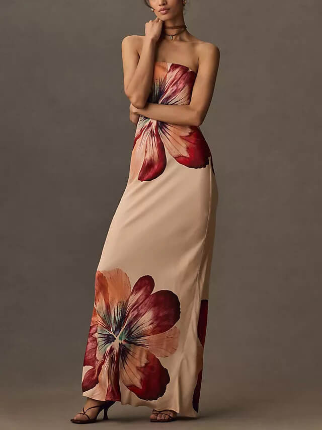 Fashionable Printed Chic Tube Top Slim Fit Midi Dress