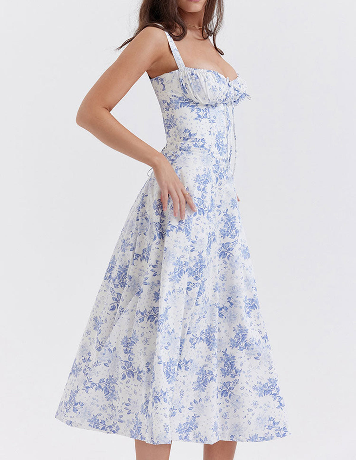 Print Rose Herringbone Slip Dress