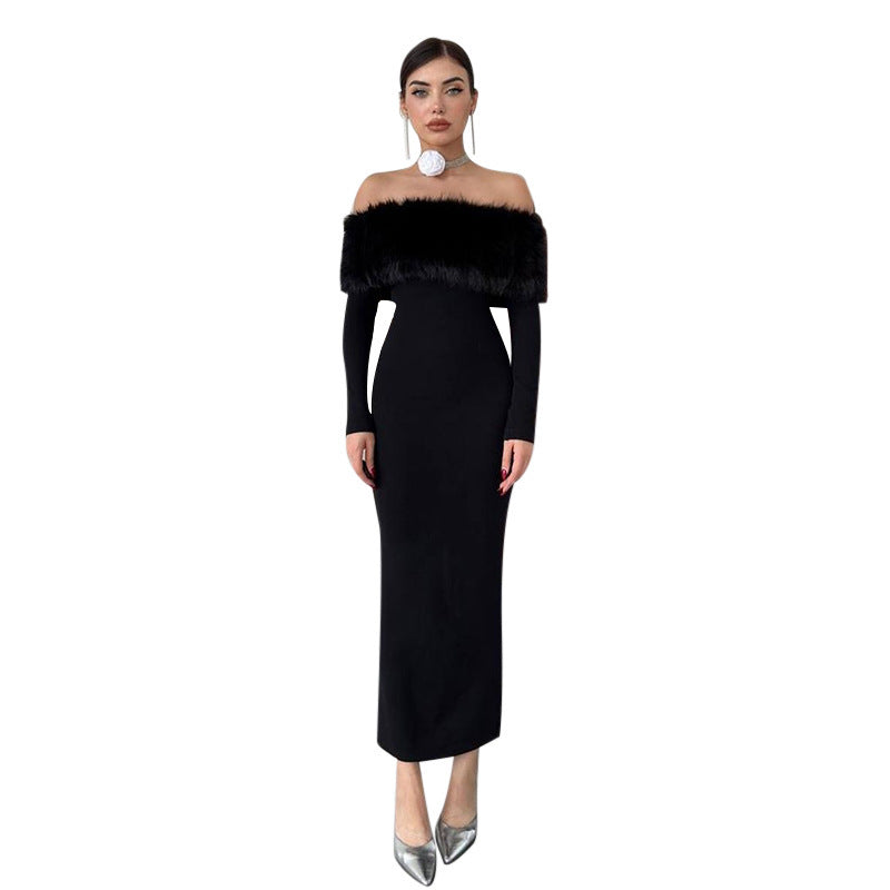 Fur Onyx Midi Dress Black