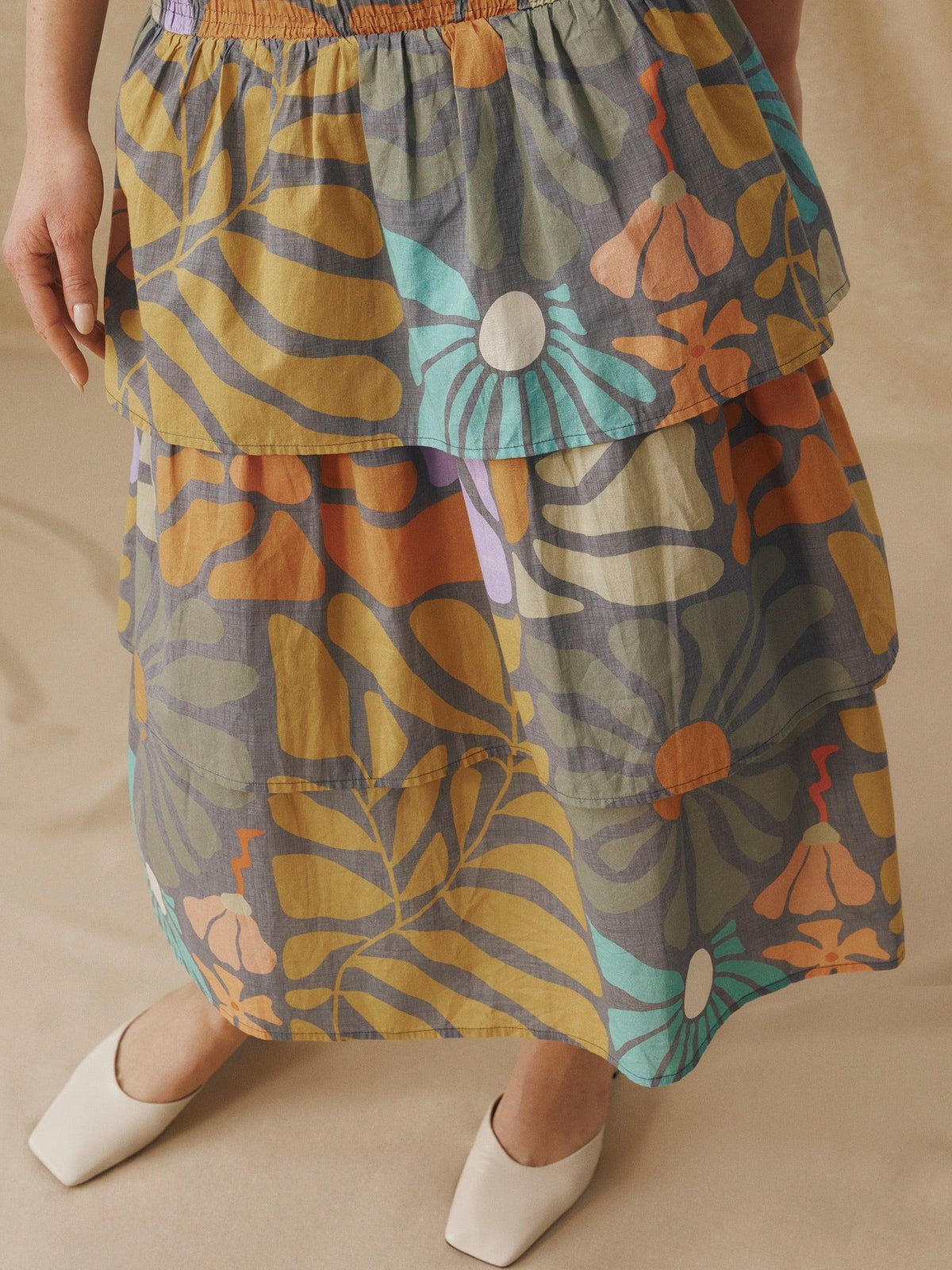 Botanical Multicolor Print Midi Dress
