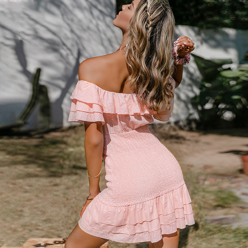 Satin Blaise Smocked Off The Shoulder Dress Blush FINAL