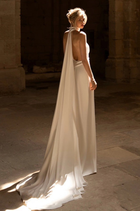 Graceful Halter Neck Cathedral Train Prom Dress