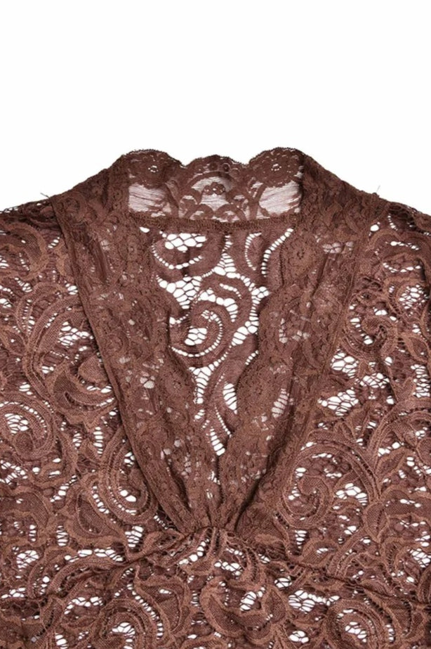 Neck V Flares Sleeve Lace Dress