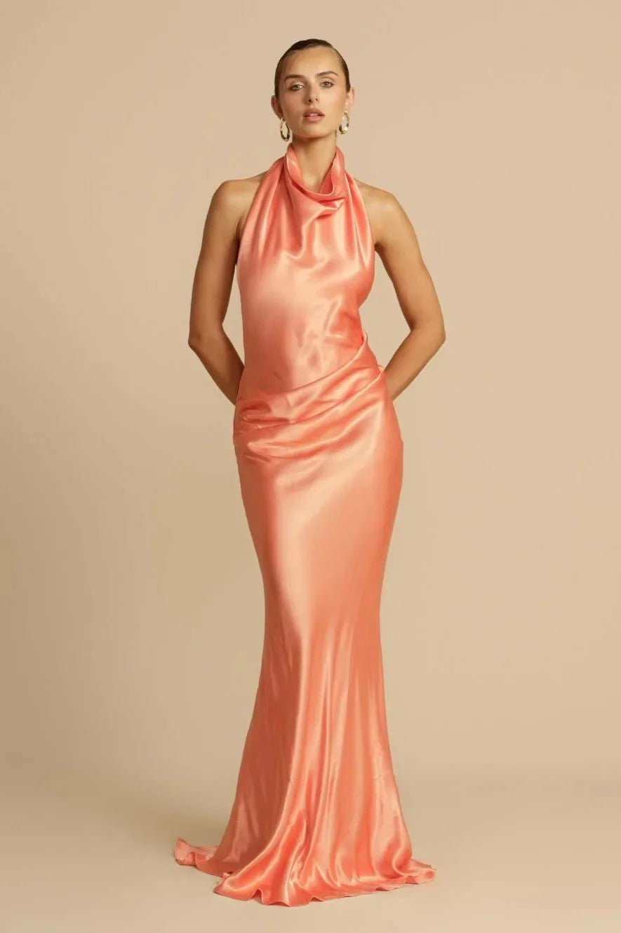 Satin Edition Halter Neck Maxi Dress