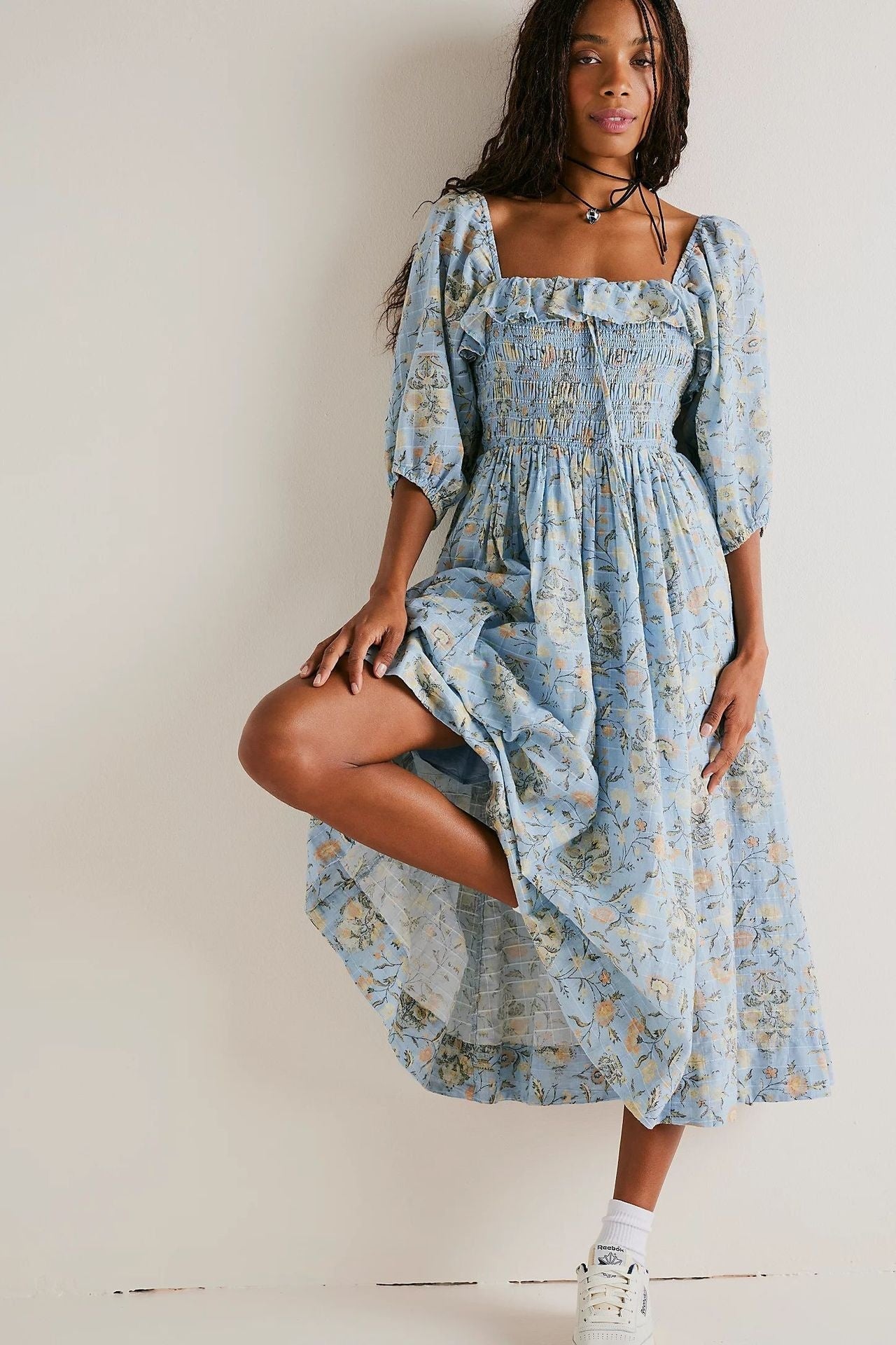 Exclusive Ariadna Printed Midi Dress with Ruched Bodice and Ruffles Statement Occasion Edit