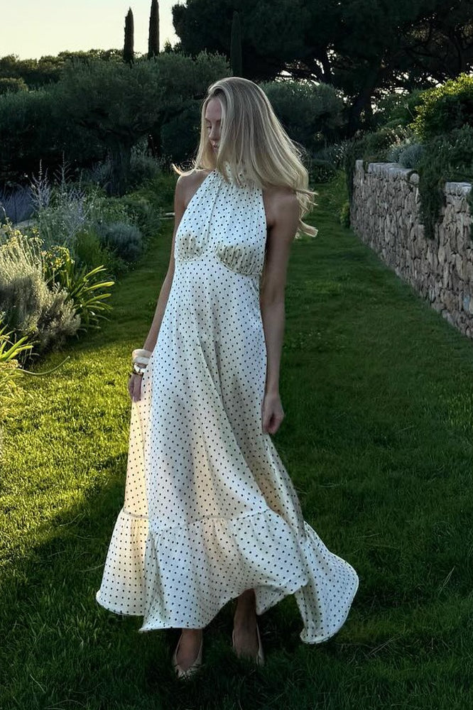 Polka Edition Dot Backless Satin Maxi Dress