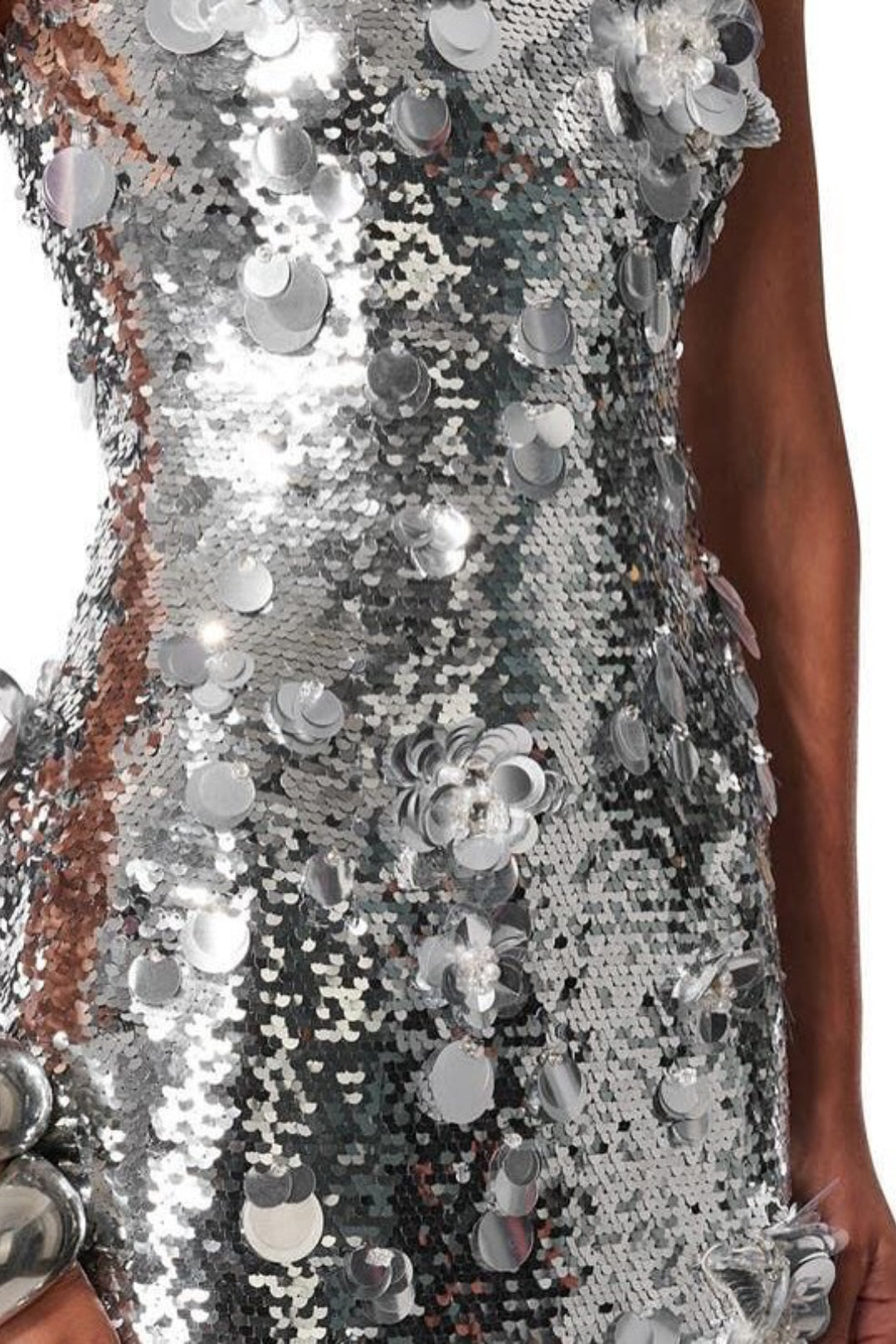 Silver Sequin 3D Flower Graceful Prom Dress