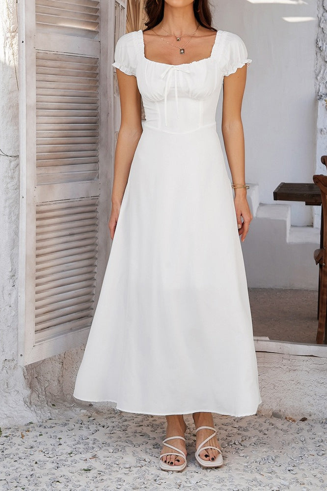 Ruched Edition Puff Sleeve Maxi Work Dress