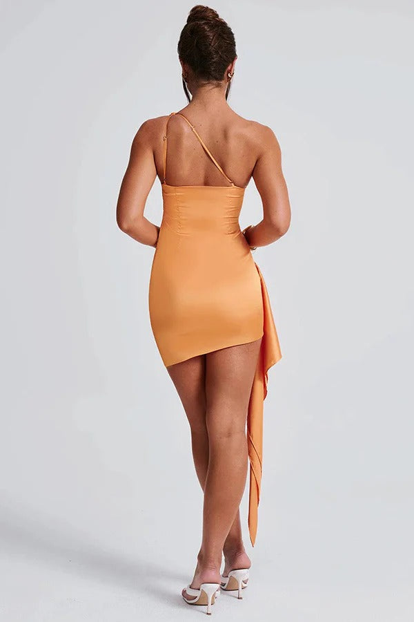 Rhoda Statement Fitted Fit Backless One Shoulder Satin Mini Dress Occasion Edit