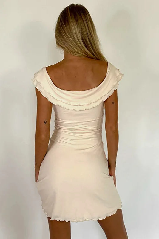 Shoulder Off Ruffled Mini Dress