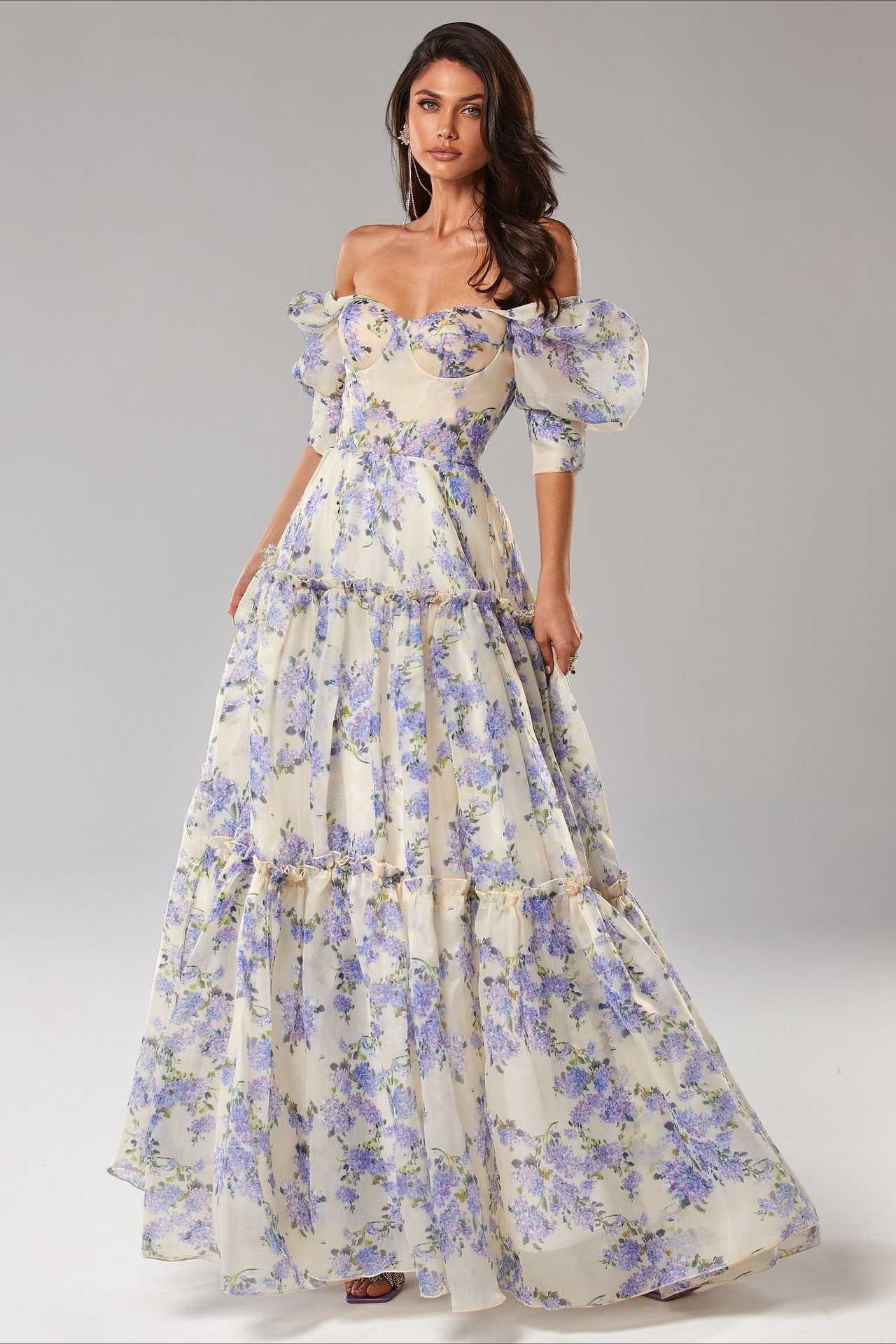 Off Shoulder Flowy Graceful Long Prom Dress