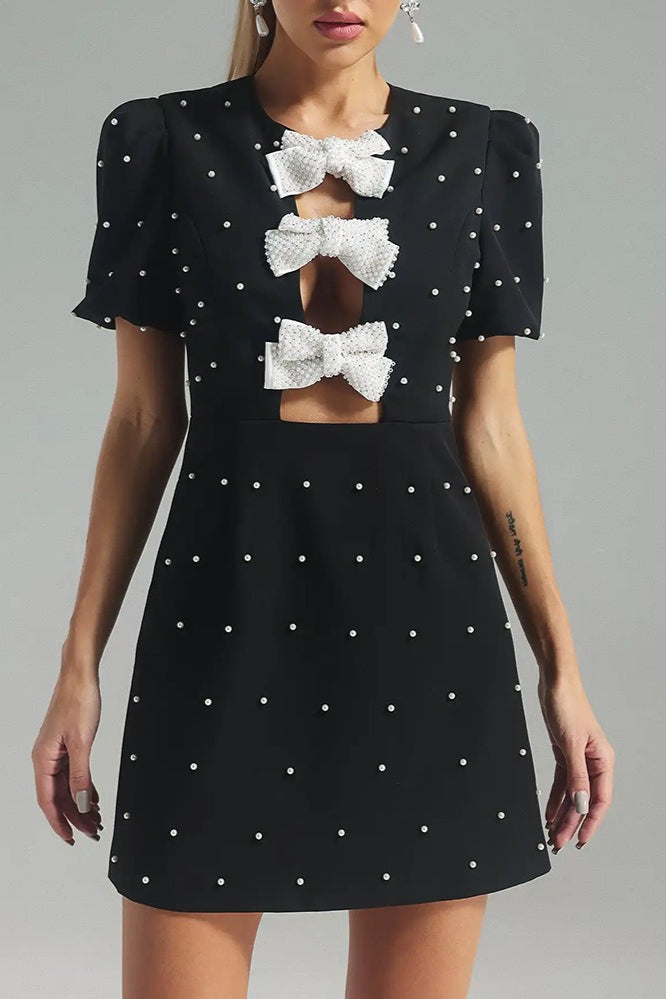 Detail Bow Paneled Mini Dress