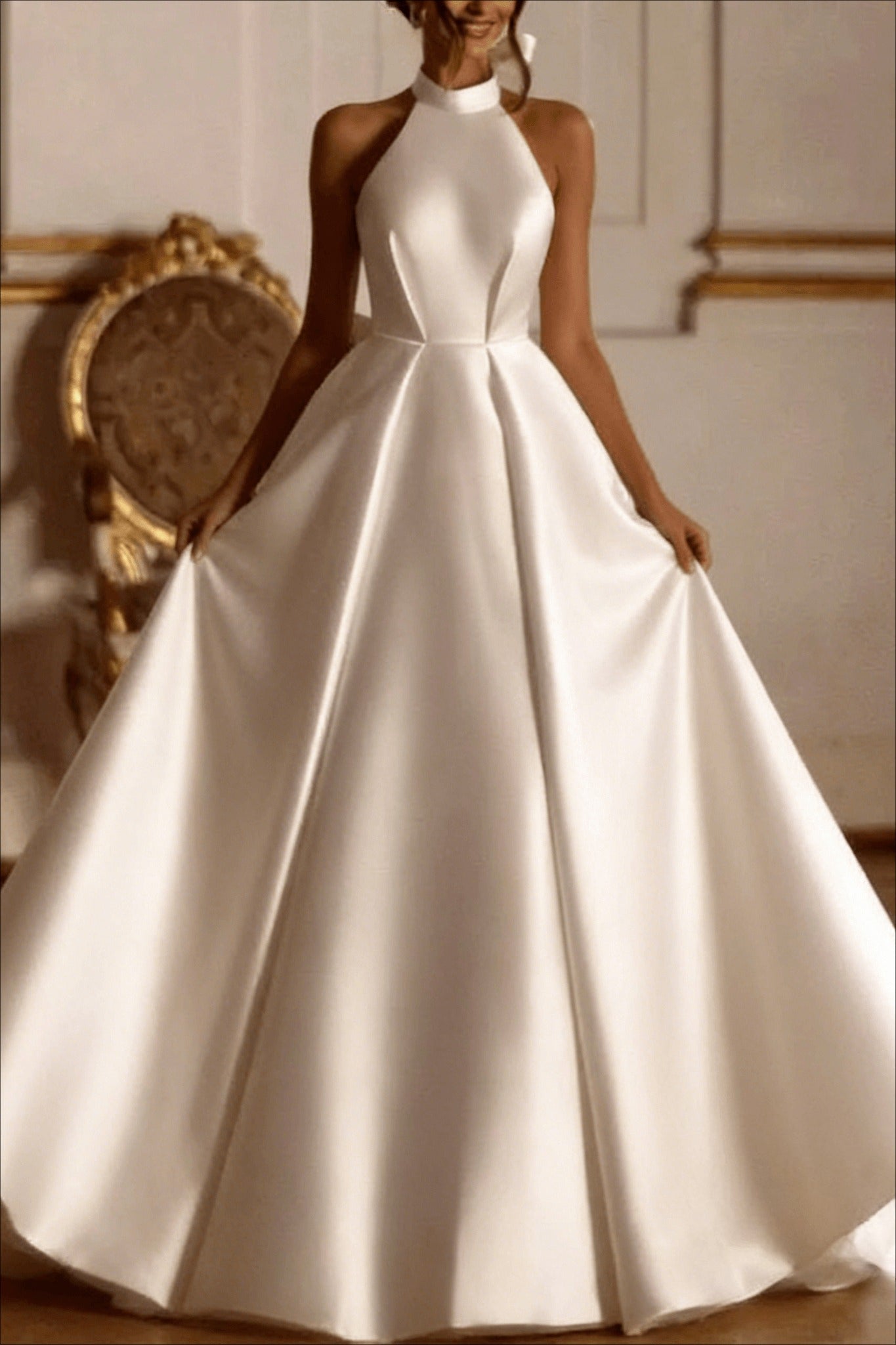 Graceful Satin Beaded Wedding Dress