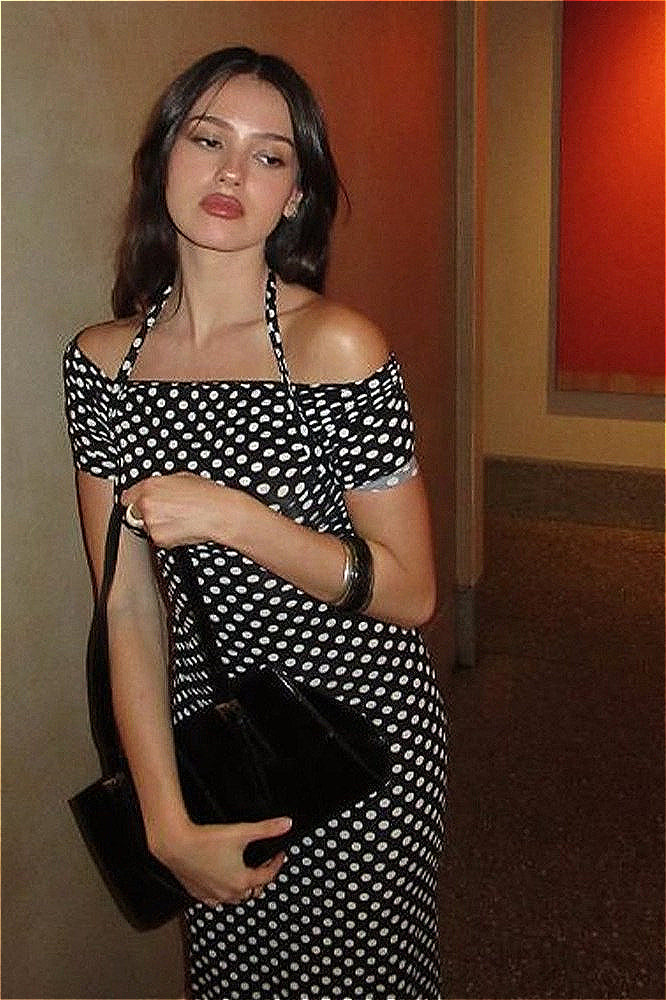 Glamorous Polka Dot Halter Neck Bodycon Maxi Dress