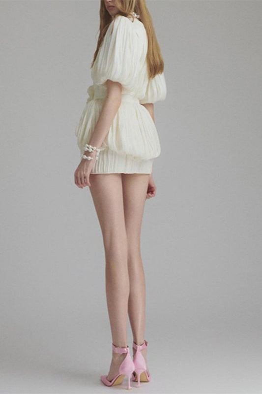 High Waist Ruched 3D Bloom Mini Dress