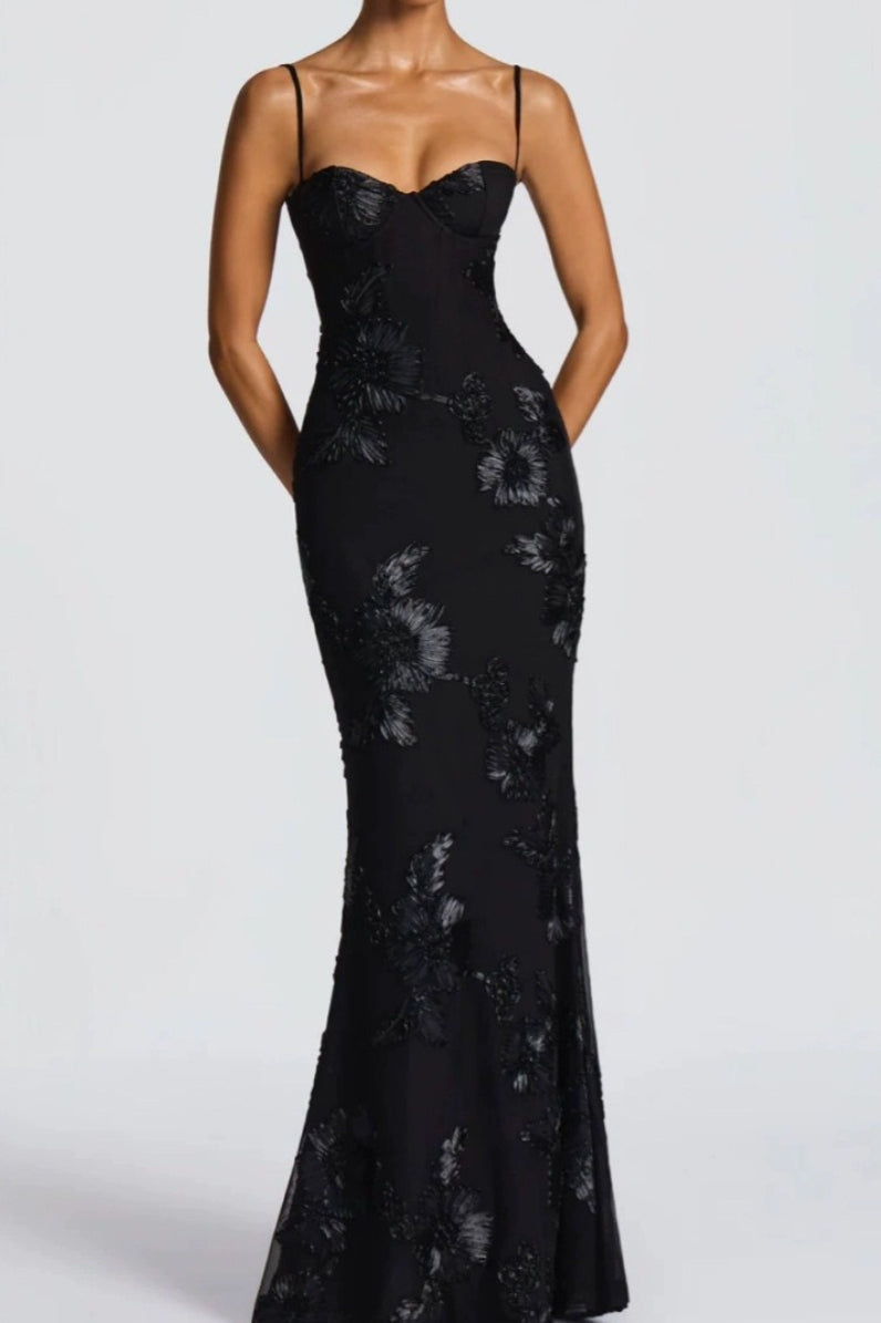 Flower Strapless Column Prom Dress