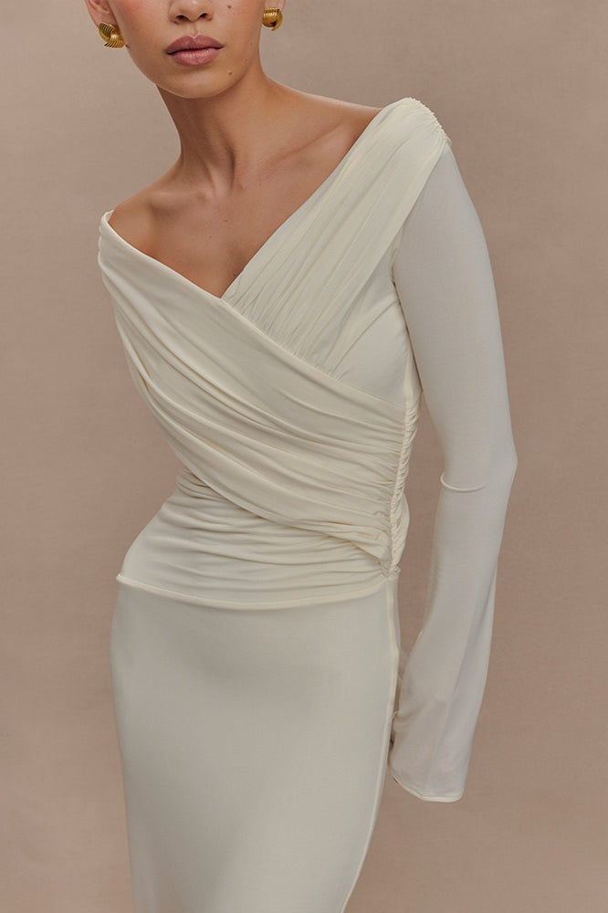 VNeck Shaped Fit Ruched Maxi Dress