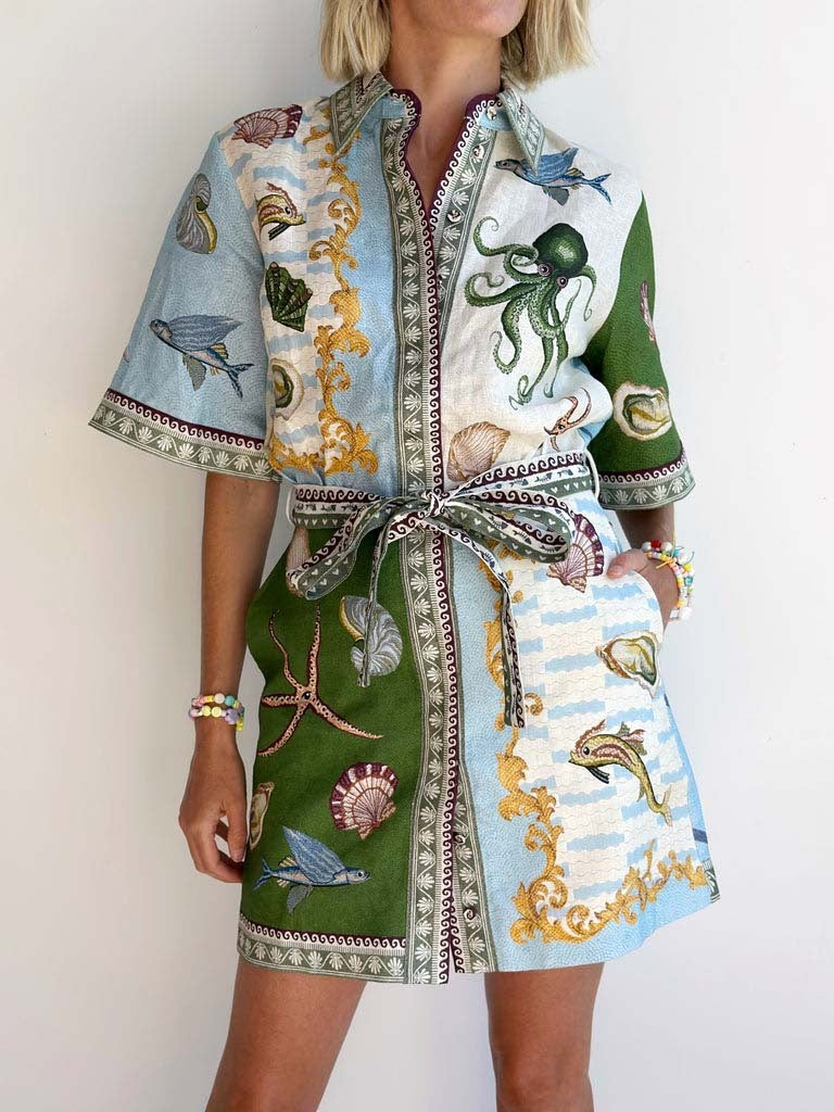 Unique Deep Sea Bloom Print Mini Dress