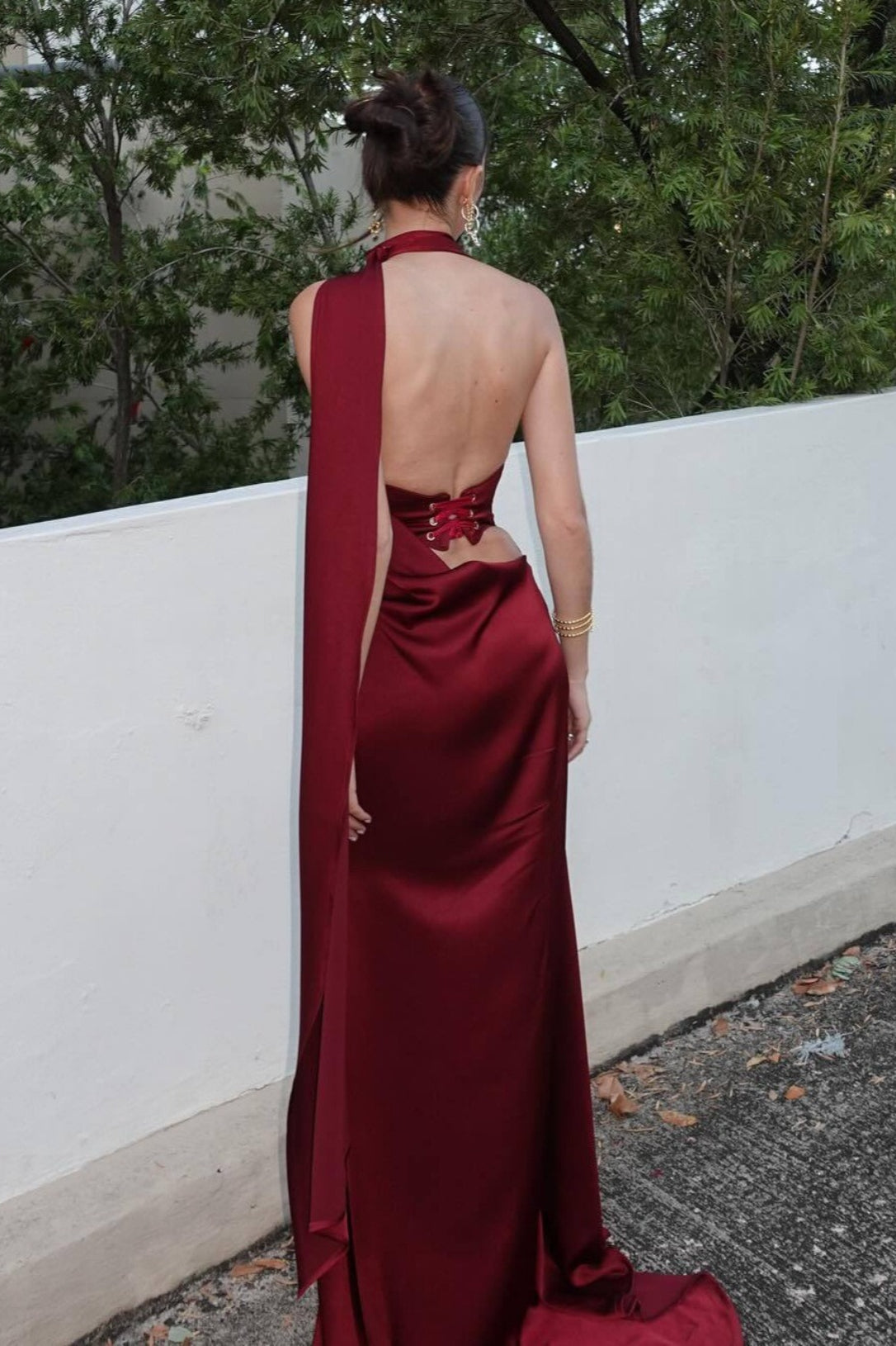 Halter Satin Graceful Solid Color Prom Dress