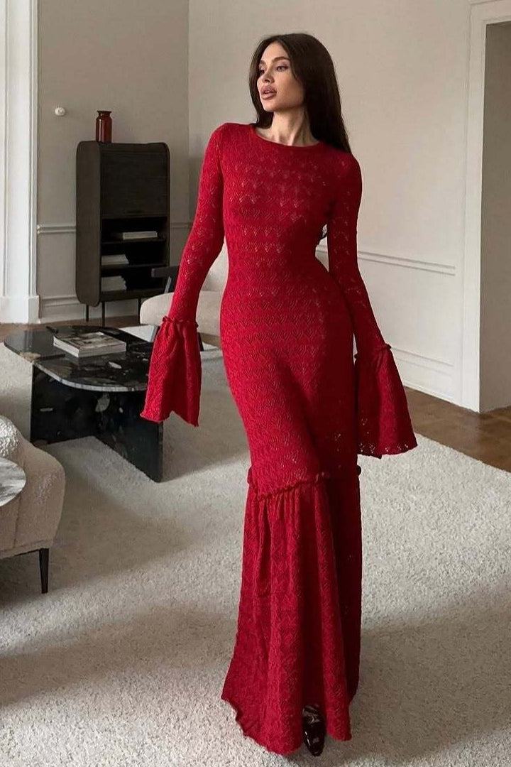Ruffled Edition Panel Knit Maxi Sweater Dress
