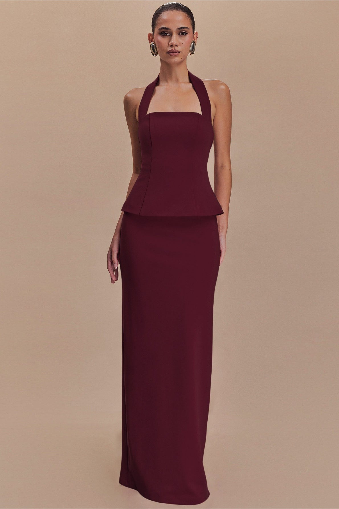 Solid Halter Backless Maxi Elegant Dress