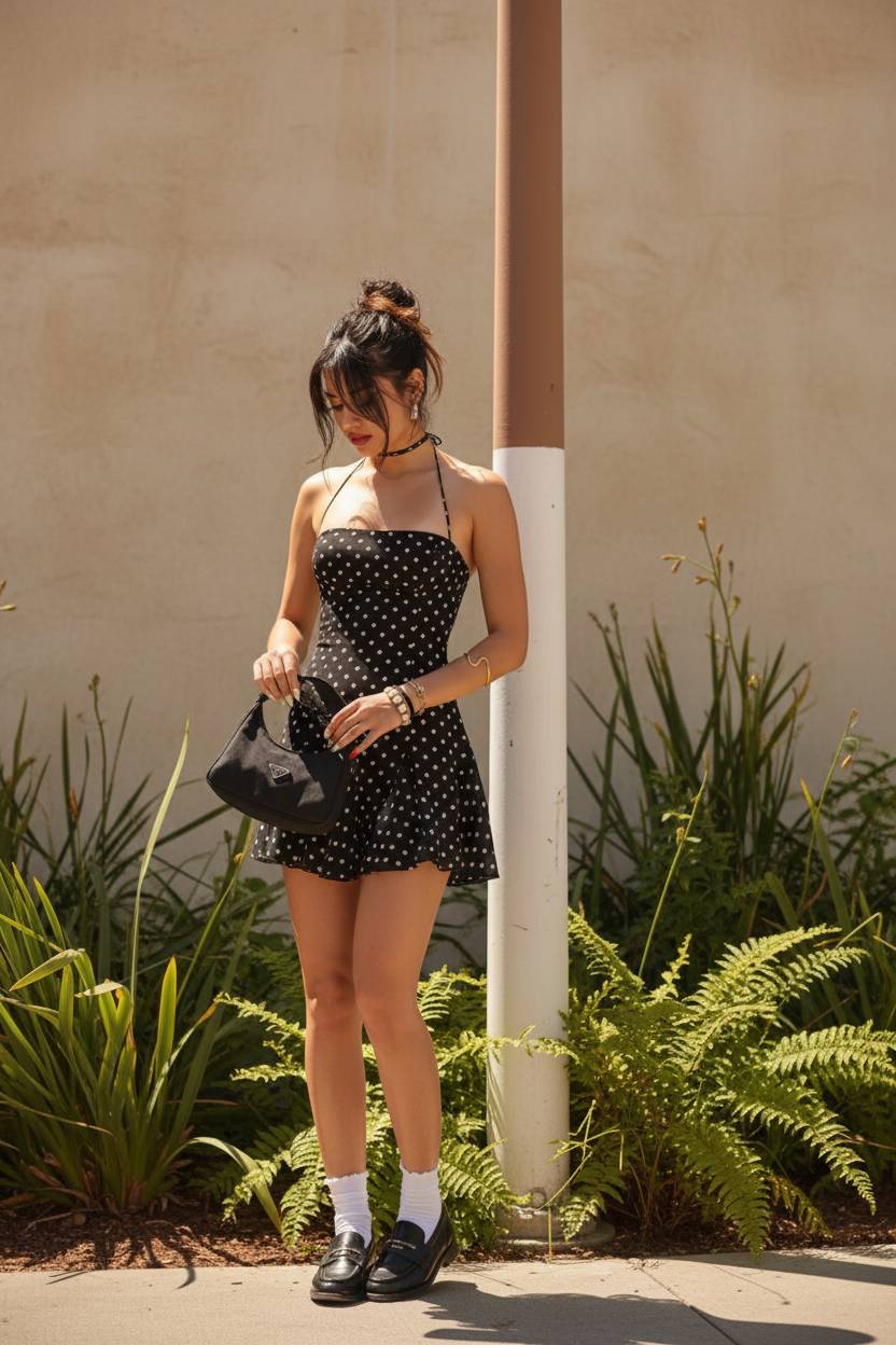 Dot Polka Halter Neck Backless Bodycon Mini Dress