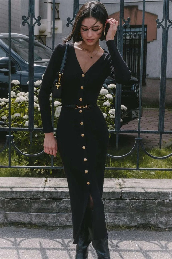 Knit Slim Long Sleeve Midi Dress