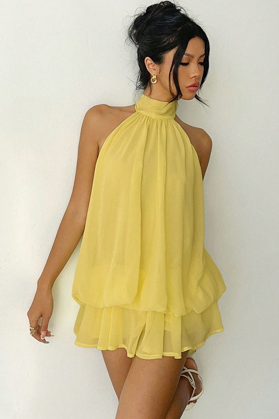 Halter Chiffon A Line Mini Dress