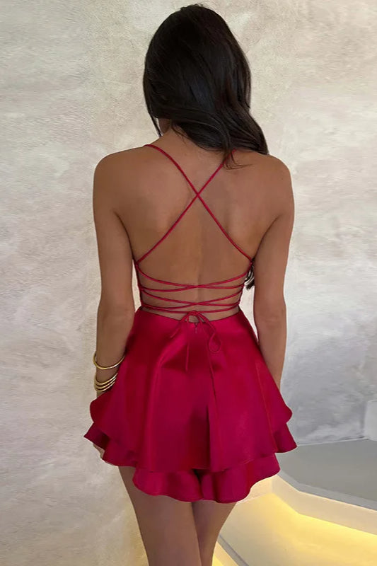 Crisscross Satin Mini Dress