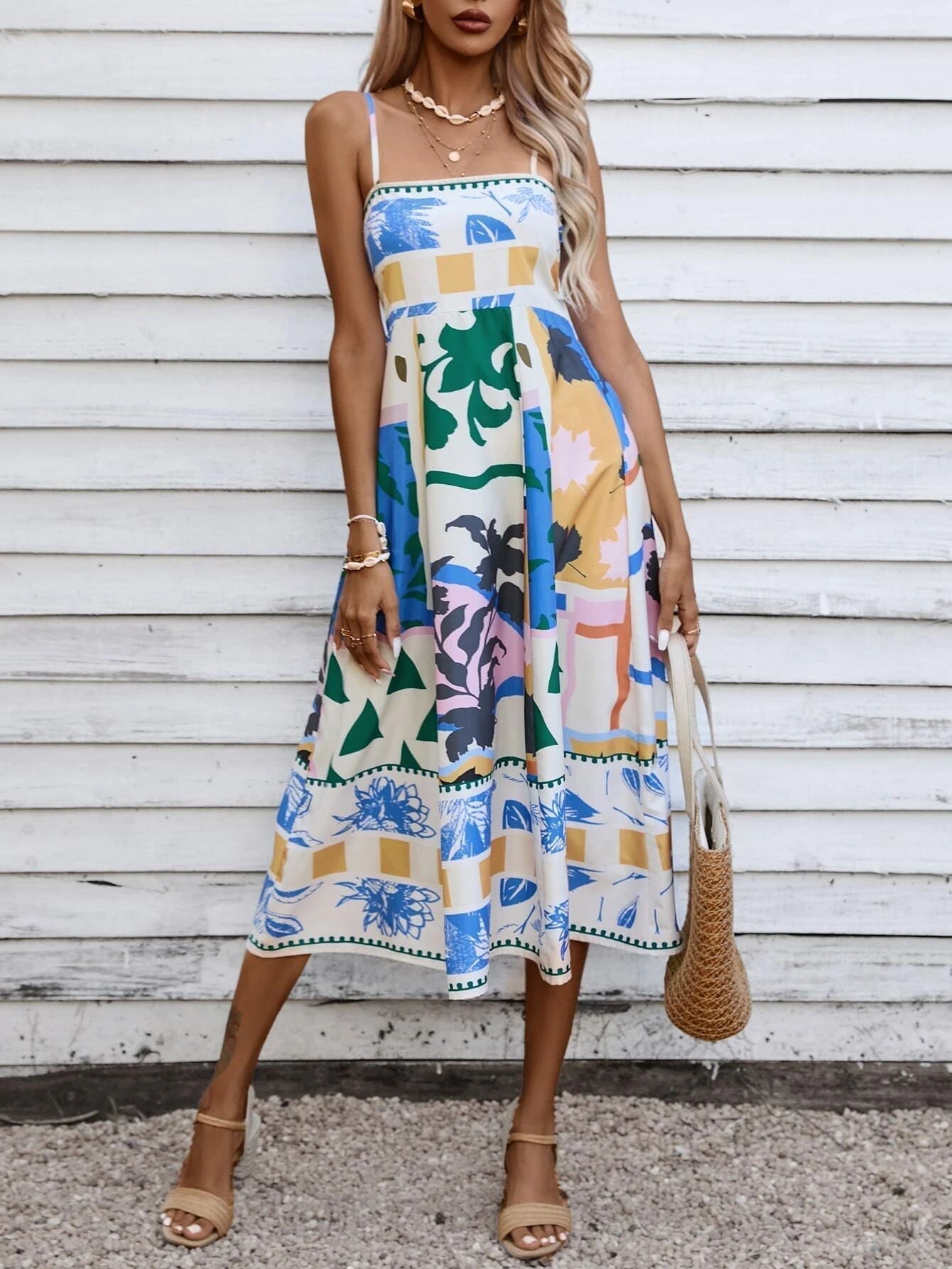 Slip Patchwork Maxi Dress: Abstract Colorful Printed