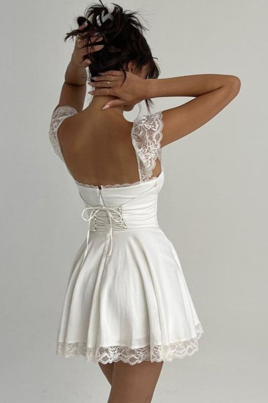 Up Lace Back Spaghetti Strap Mini Dress