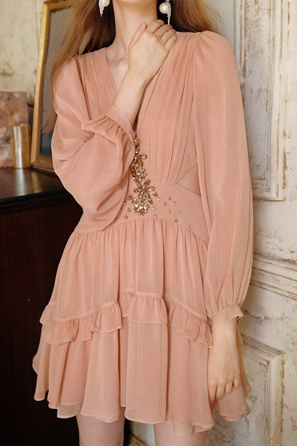 Cut Crystal Out Ruched Mini Dress