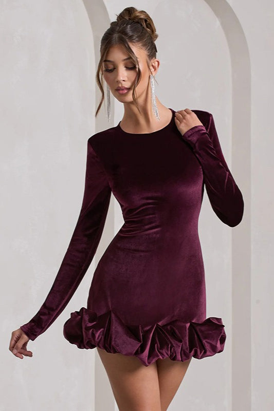 Ruched Velvet Hem Mini Dress