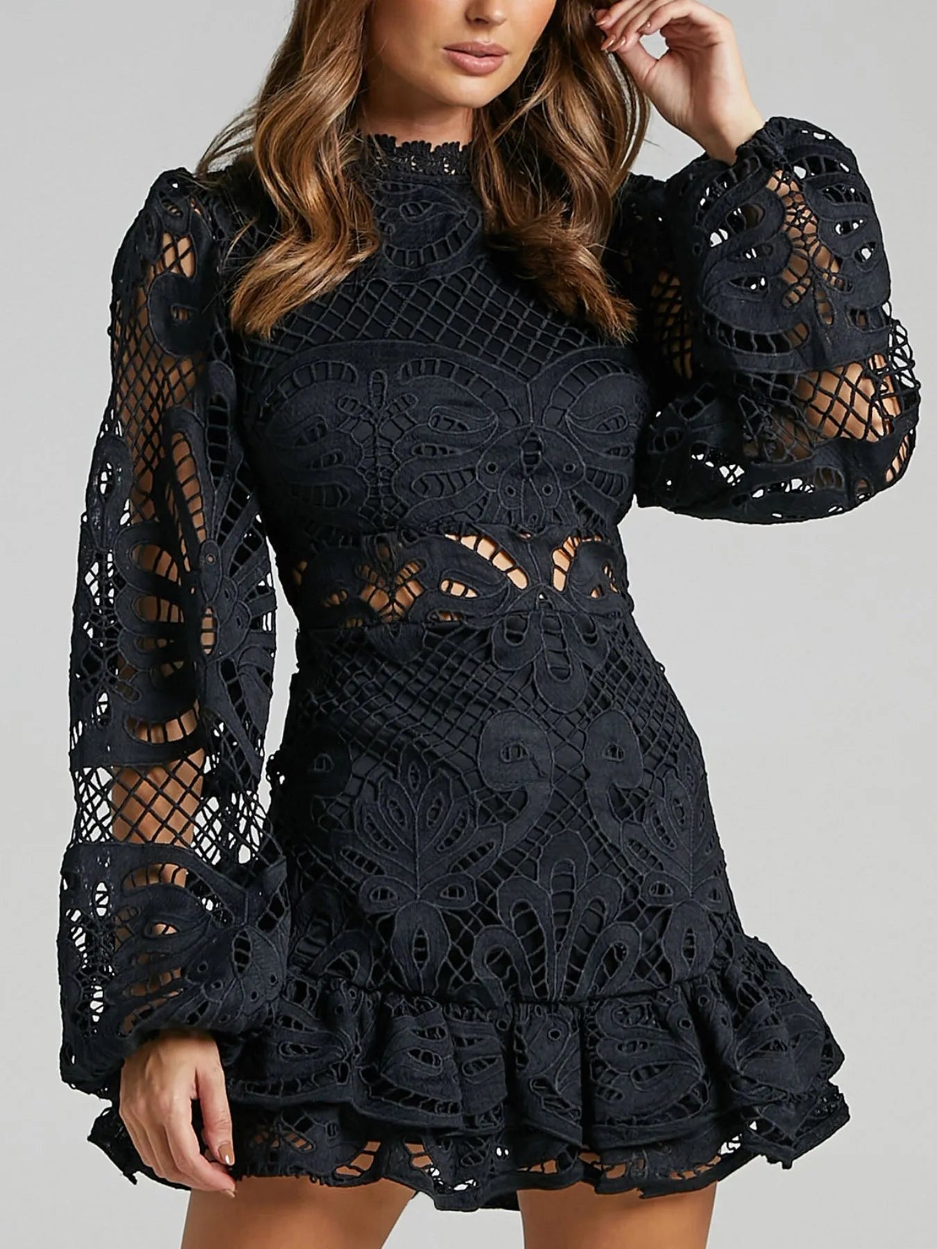 Chic Sara Long Sleeved Lace Mini Dress Designer Edit