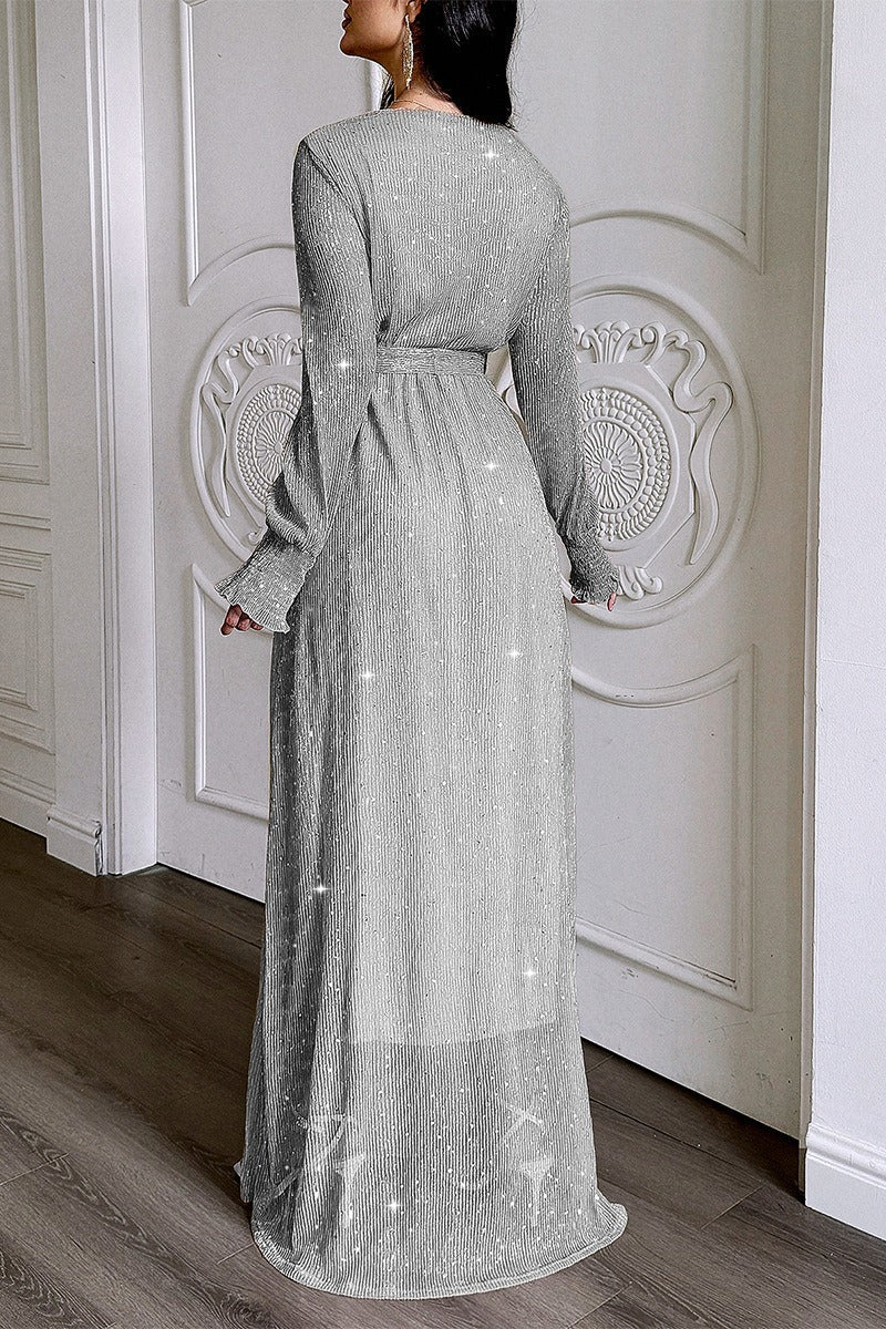 Long Sleeved Knitted Maxi Wrap Dress