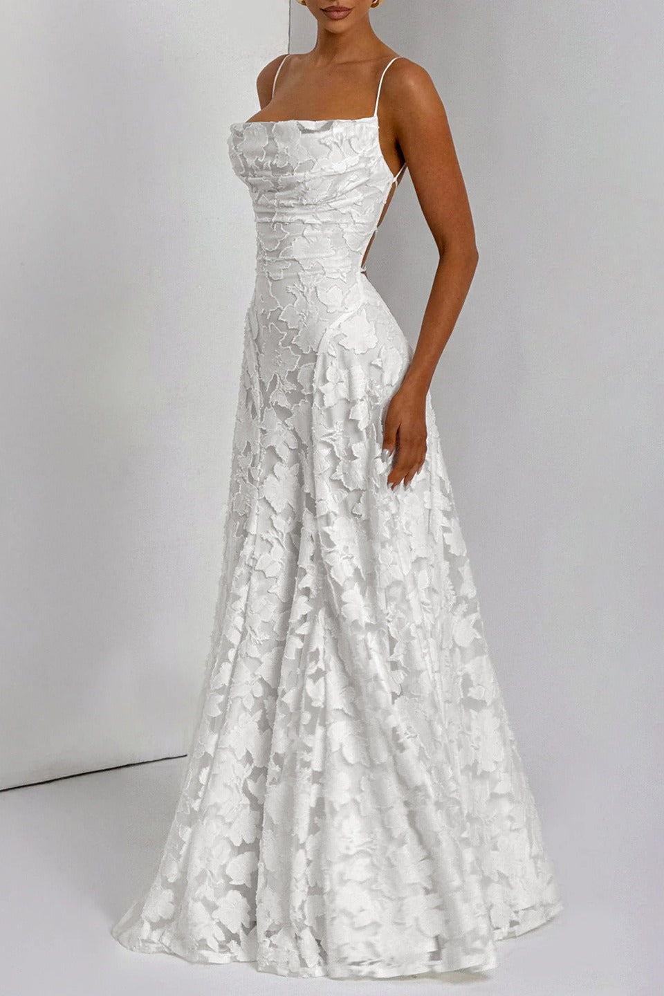 Jacquard Edition Cami Backless Maxi Lace Dress