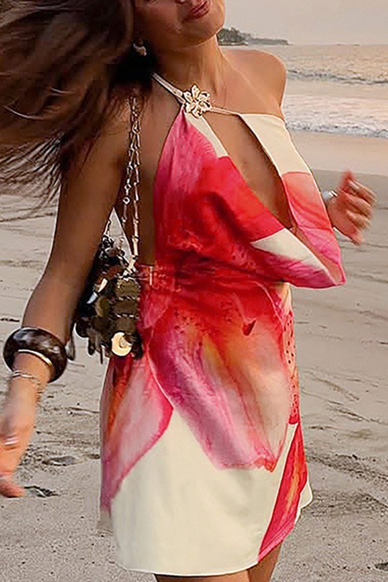 Flower Cowl Neck One shoulder Mini Dress