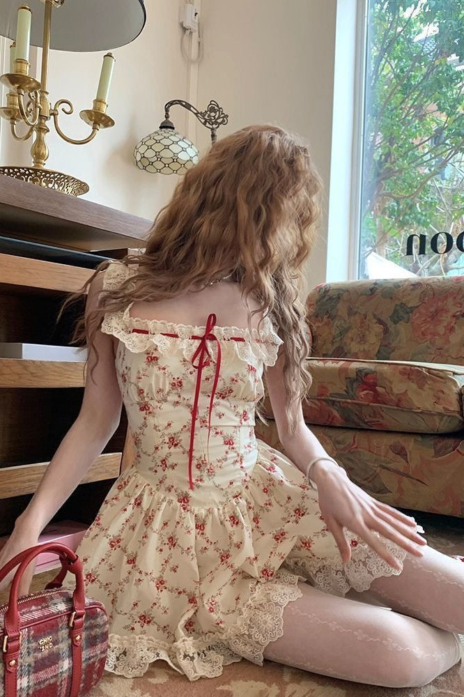 Flower Lace Up Corset Mini Dress