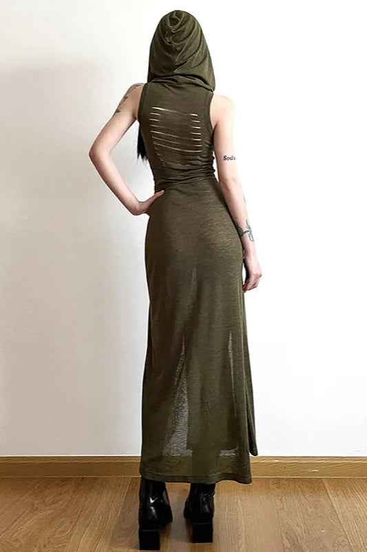 Hollow Hooded Out Midi Dress