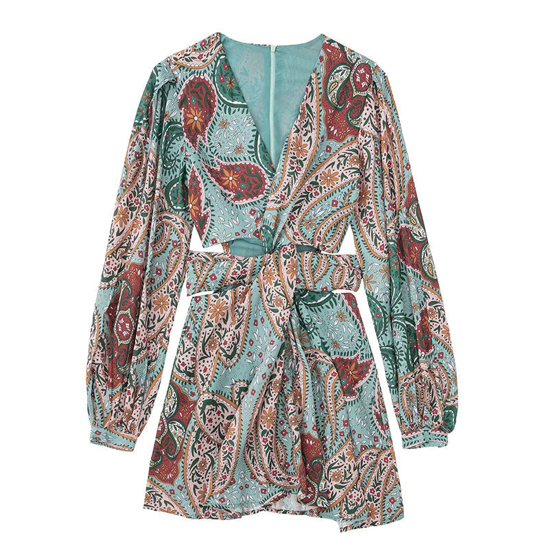 Minimalist Sol Printed V Neck Mini Dress Statement Occasion Edit