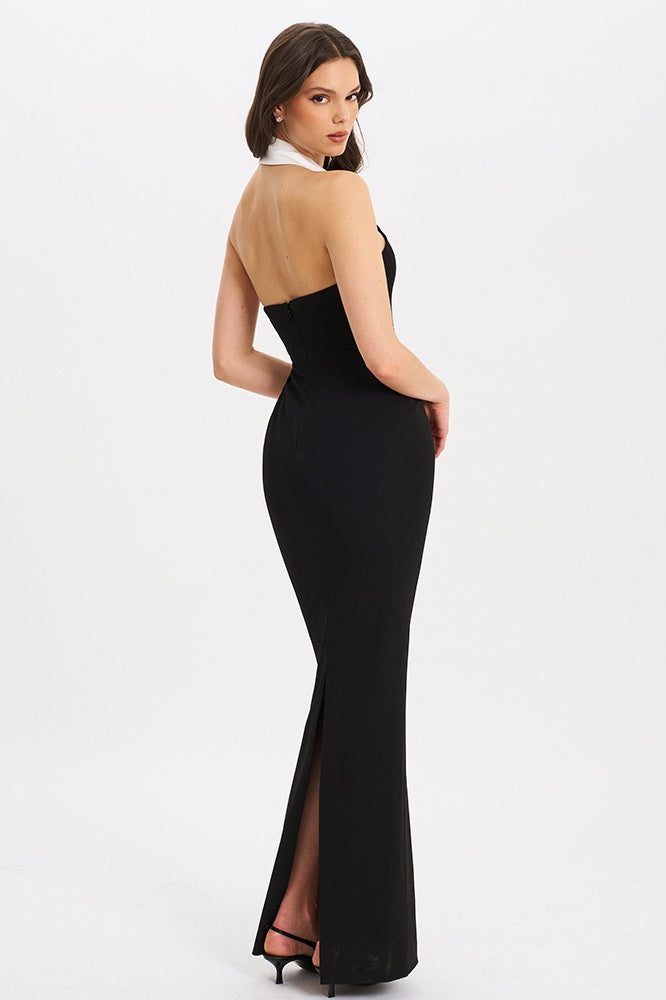 Collared Edition Backless Slit Maxi Dress