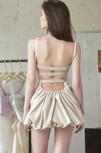 Ruched Solid High Waist Sleeveless Cami Mini Dress